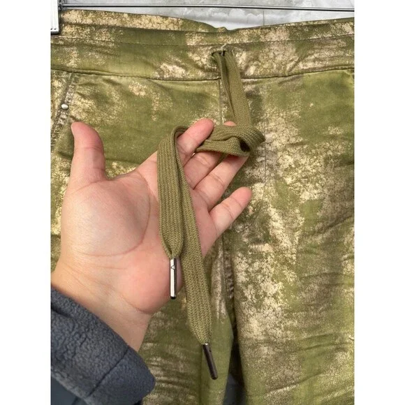 ALEMBIKA Green Gold Foil Cargo Pants | Size 2 | US 10 Designer Boho Luxe Punk - Picture 6 of 12